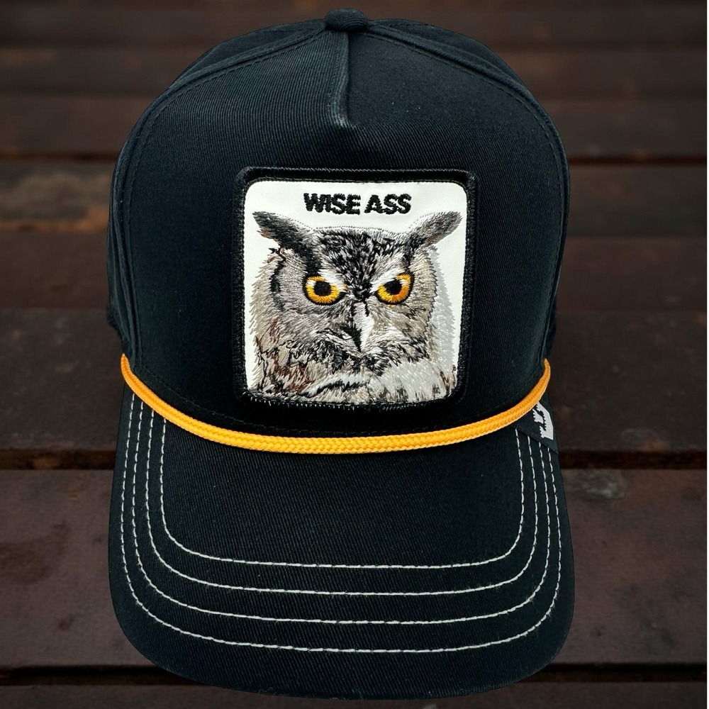 Goorin Bros. "Wise Ass" Owl Trucker Hat Cap Black Yellow Rope Snapback
